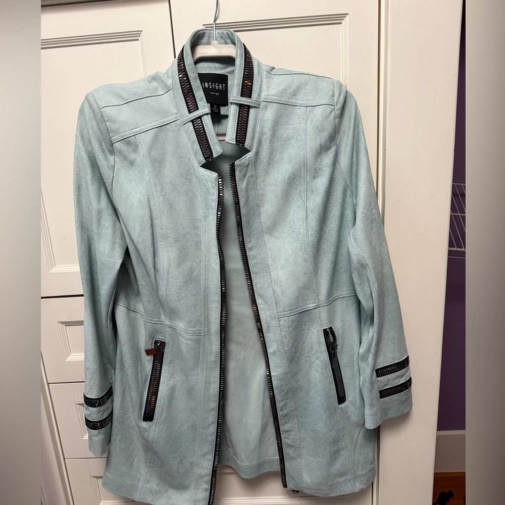 Insight Mint Faux-Suede Jacket with Black Trim